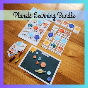 Pacote de aprendizagem de planetas, escola em casa para impressão, Montessori, sistema solar, cartões de clipe, cartões flash, jardim de infância pré-escolar, download digital
