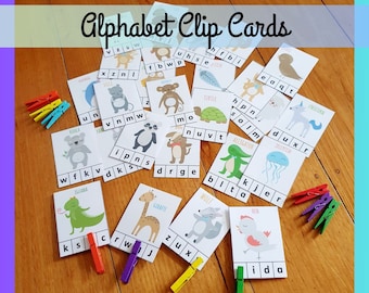 Montessori Alphabet Clip Cards: Animal Letter Recognition (Digital Download PDF)