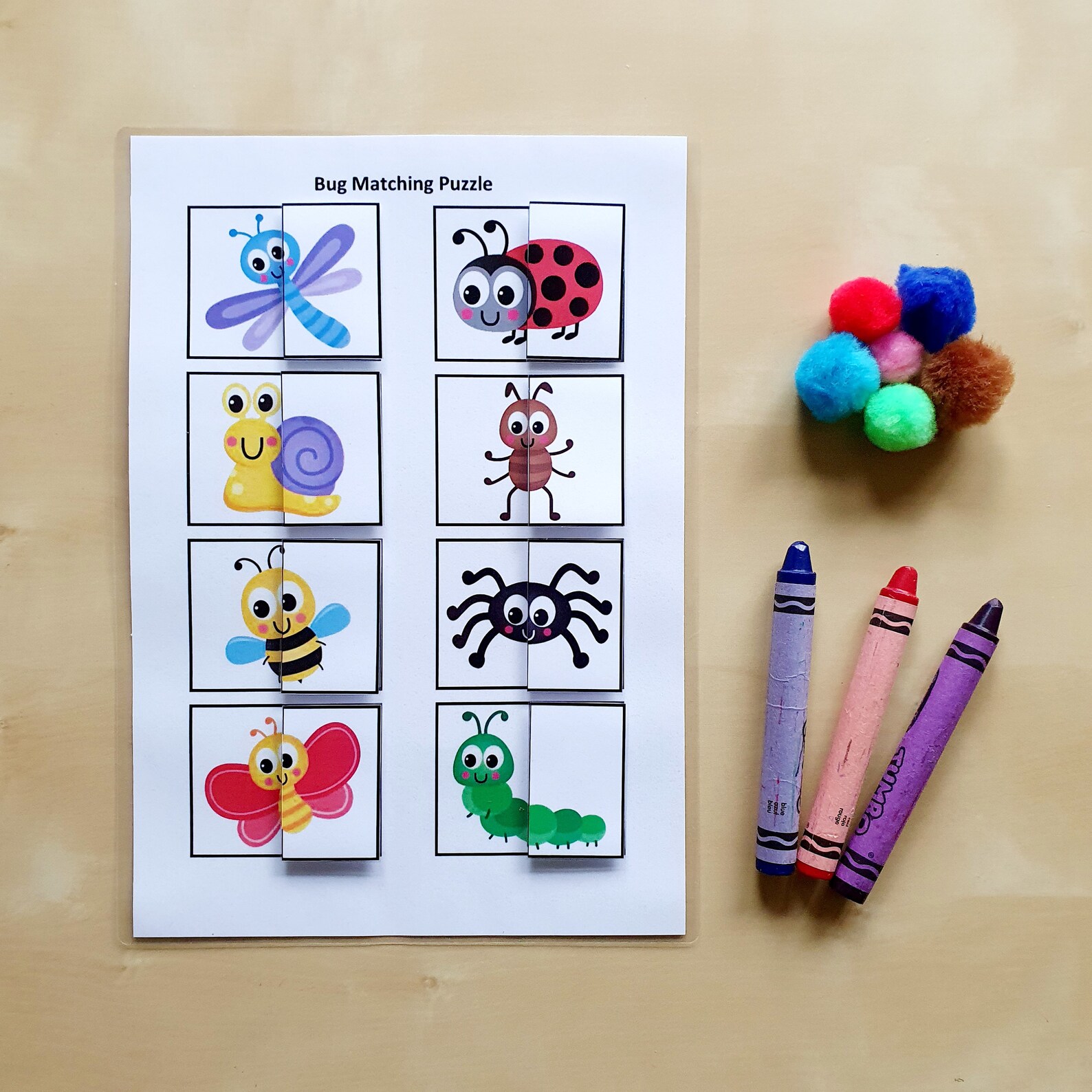 Bug Matching Puzzle Printable Busy Book Page Match the Bugs Etsy