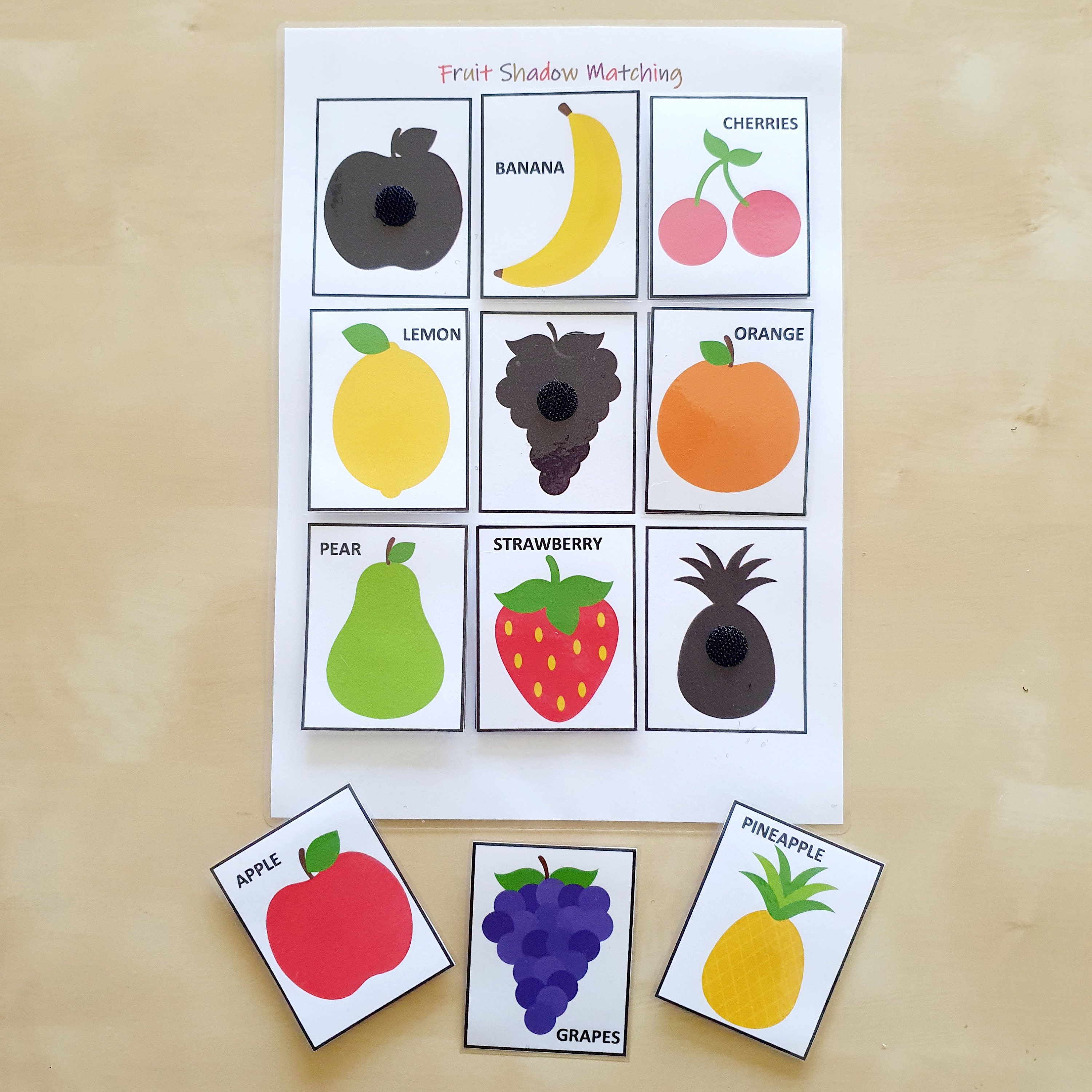 Fruit Shadow Matching Printable, Busy Book Page, Matching Shapes