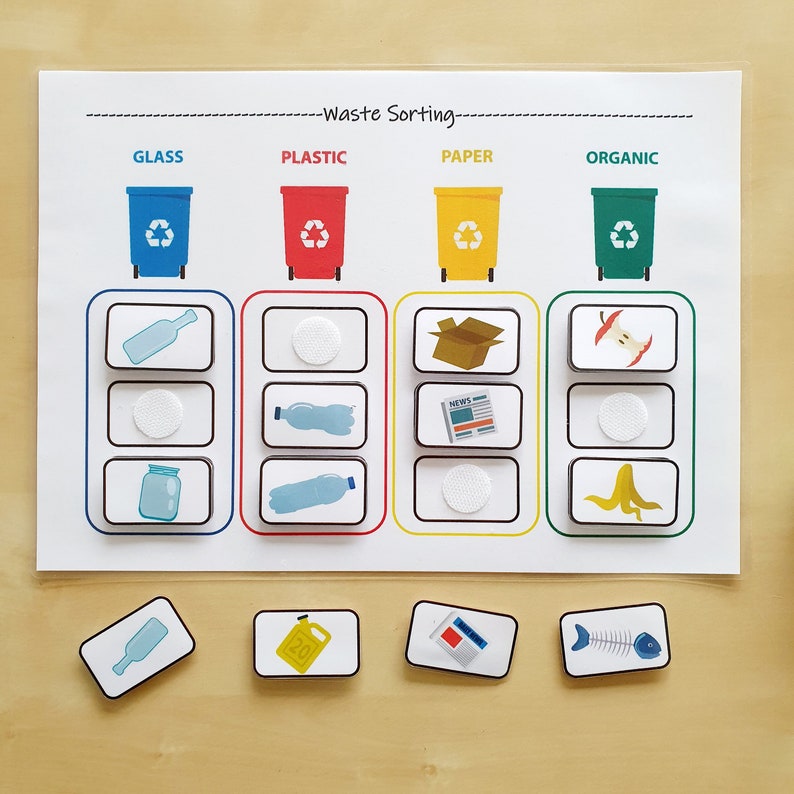 Waste sorting. Sorting rubbish for kids.