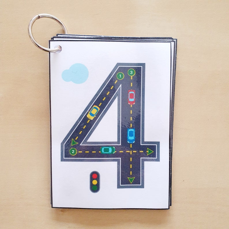 Number Tracing Flashcards, Cars and Roads, Printable, Counting, Learn Numbers, Writing, Preschool and Kindergarten Activity 画像 6