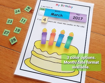 My Birthday Printable, Busy Book Page, Learn Age and Birth Date, Early Learning, Day, Month, Year, Preschool and Kindergarten Activity