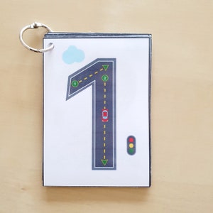 Number Tracing Flashcards, Cars and Roads, Printable, Counting, Learn Numbers, Writing, Preschool and Kindergarten Activity 画像 4