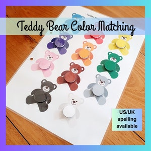 Teddy Bear Color Matching Printable, Match Colours Busy Book, Homeschool Worksheet Toddler Preschool Kindergarten Activity, Digital Download