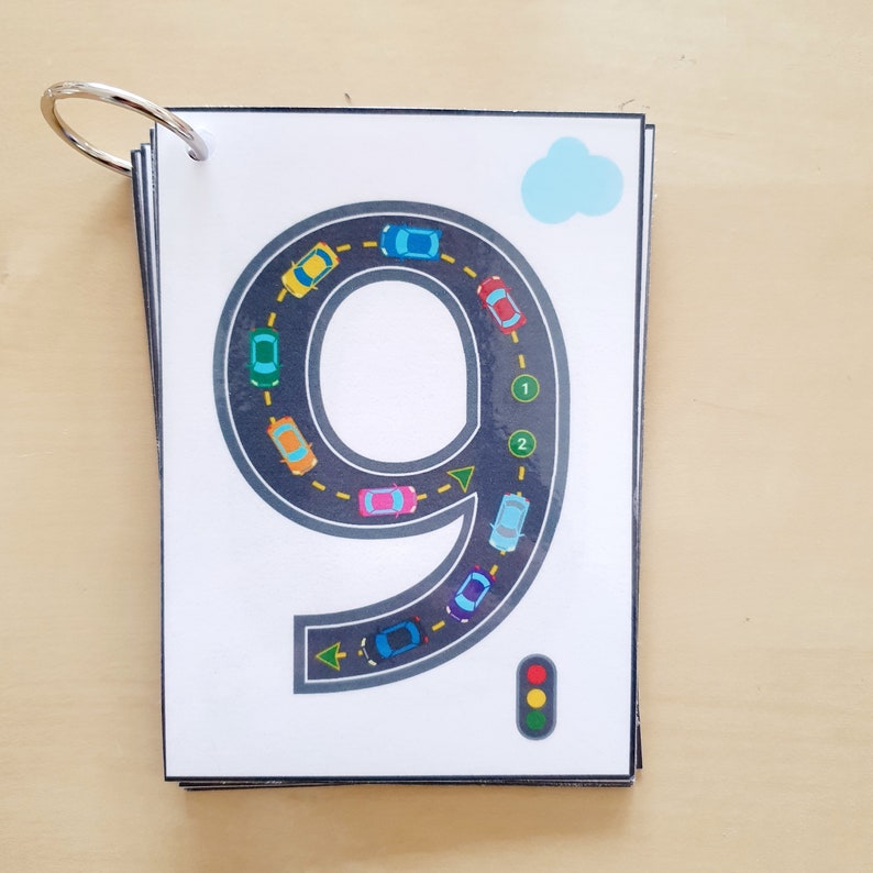 Number Tracing Flashcards, Cars and Roads, Printable, Counting, Learn Numbers, Writing, Preschool and Kindergarten Activity 画像 10