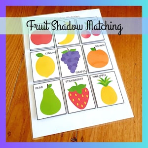 Fruit Shadow Matching, Busy Book Printable, Montessori, Homeschool Worksheet, Toddler Preschool Kindergarten Activity, Digital Download PDF