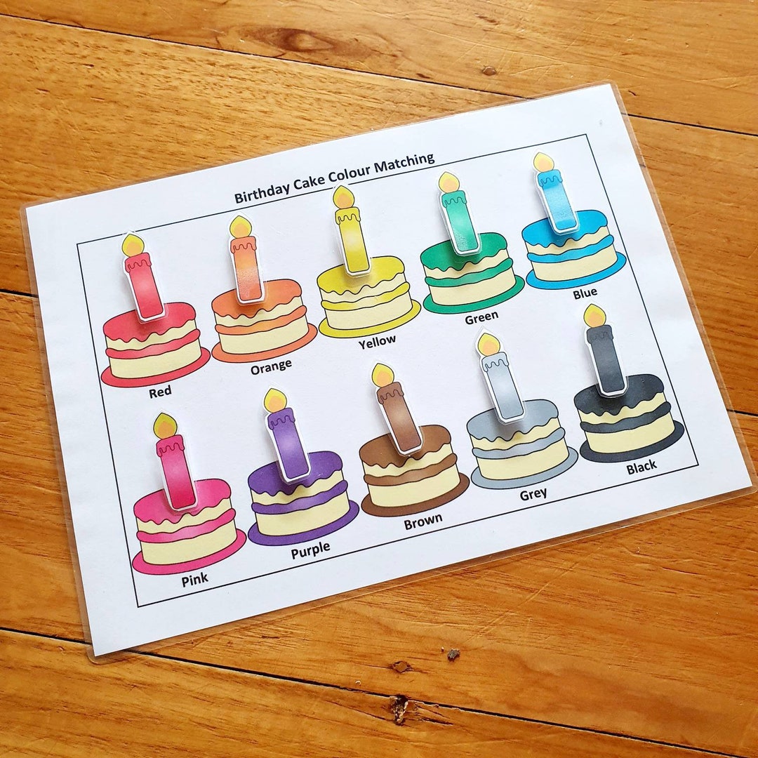 Birthday Cake Colour Matching, Printable, Busy Book Page, Matching ...