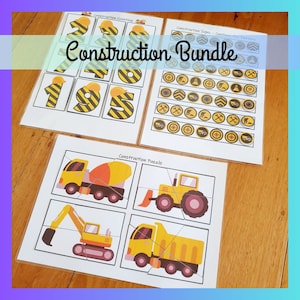 Construction Mini Bundle, Counting Numbers Matching Puzzle Printable, Homeschool Busy Book, Preschool Kindergarten Activity Digital Download