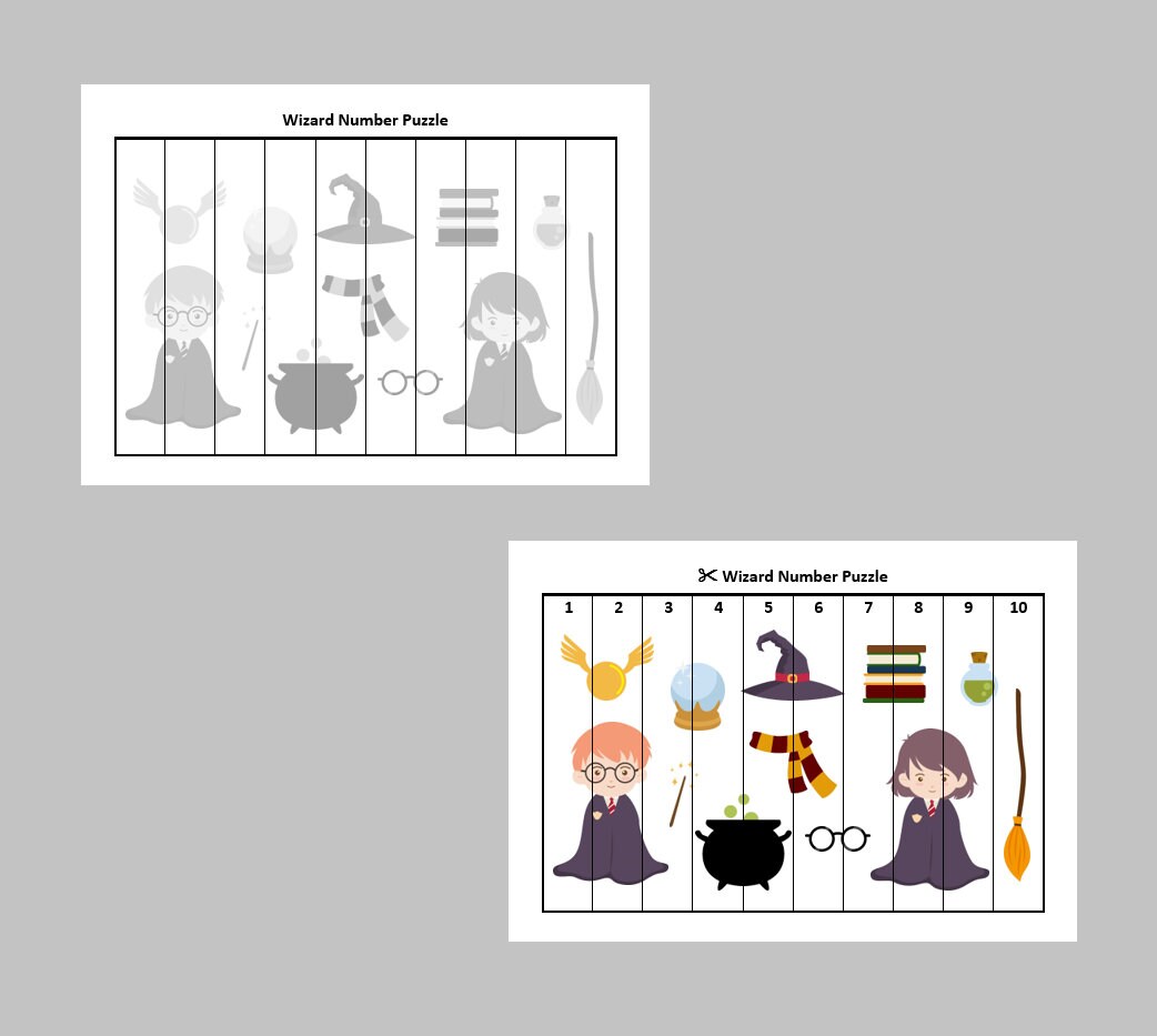 Wizard Number Puzzle, Printable, Counting 1 to 10, Count the Numbers