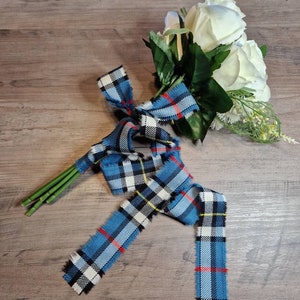 Thompson Blue 100% lã pura Tartan/Xadrez Fita de franja aberta 110cmx3cm