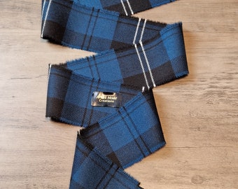 Ruban bleu Ramsay 100 % laine tartan/écossais à franges à la main 140 x 7 cm