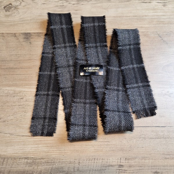 Grey Highlander 100% Pure New Wool Tartan/Plaid Self Fringed Ribbon 124cmx4cm