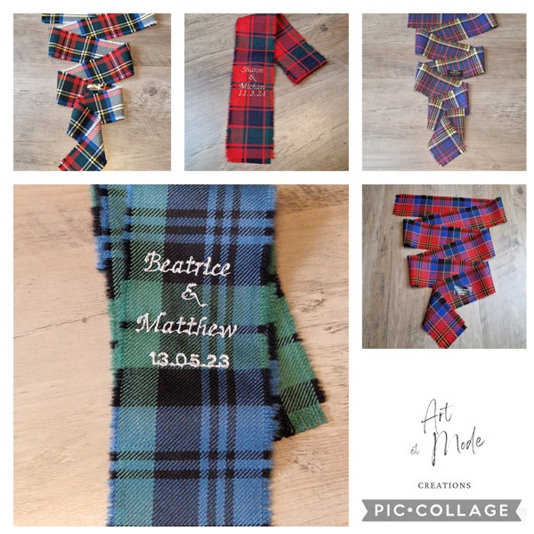 Tartan Handfasting Ribbon made to order in over 400 different tartans , with or without  personalised embroidery 140cmx7cm