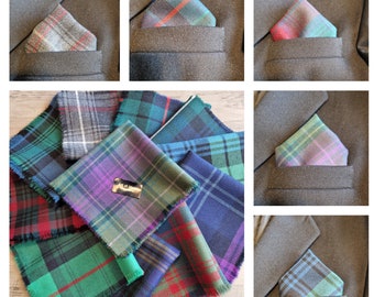 Customised Tartan/Plaid Open Fringe Pocket Square 100% Pure New Wool 29cmx29cm