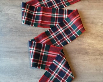 MacFarlane Red Modern 100% Pure New Wool Tartan/Plaid Self Fringed Handfasting Ribbon 140cmx7cm