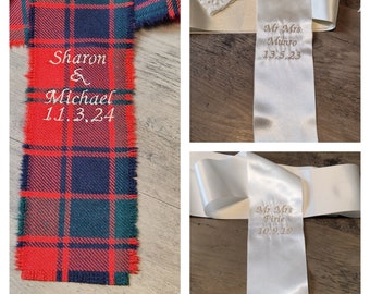 Customised Tartan/Plaid or Satin Handfasting Ribbon made to order with or without  personalised embroidery 140cmx7cm