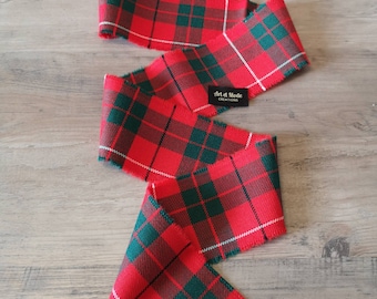 MacKinnon Red Modern 100% Pure Wool Tartan / Plaid Open Fringe Handfasting Ribbon 140cmx7cm