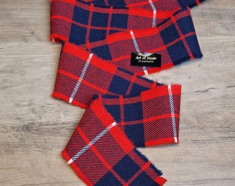 Hamilton Red Modern HW 100% Pure Wool Tartan/Plaid Self Fringed Handfasting Ribbon 140cmx7cm