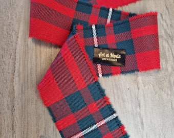 Cravate ou ruban de reliure moderne 100 % pure laine vierge écossaise/tartan tartan à franges rouges, 140 x 7 cm