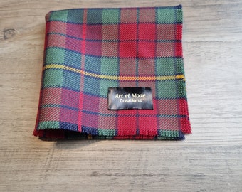 County Clare Tartan/Plaid Open Fringe Pocket Square 100% Pure New Wool 27cmx27cm