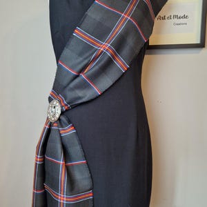 Schwarz und Grau 100% Wolle Scottish Tartan/Plaid Selbst Fransen Schärpe 230cmx21cm