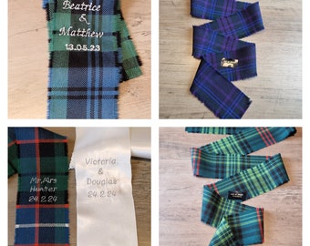 Customised Tartan/Plaid or Satin Handfasting Ribbon made to order with or without  personalised embroidery 140cmx7cm