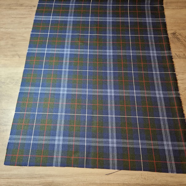Blue and Red Tartan / Plaid 100% Wool Fabric Offcut Perfect For Craft Projects, Upholstery, Quilting and Patchwork