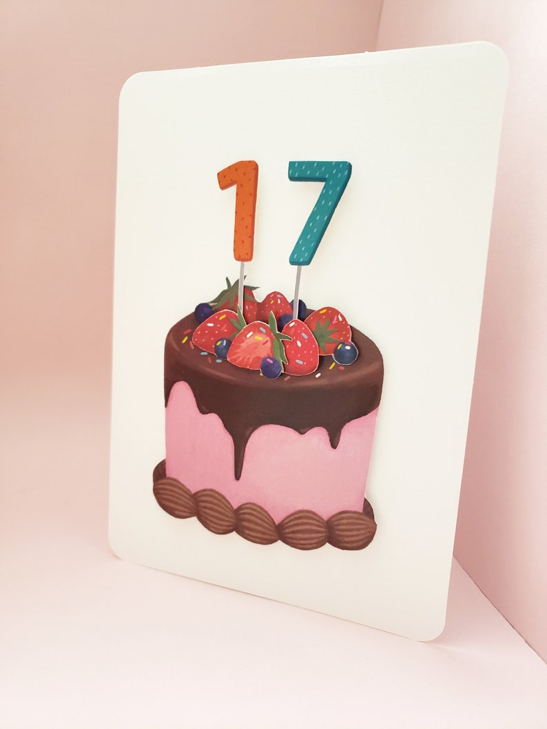 Birthday Card Cake Chocolate cake Card Flat card Candle | Etsy
