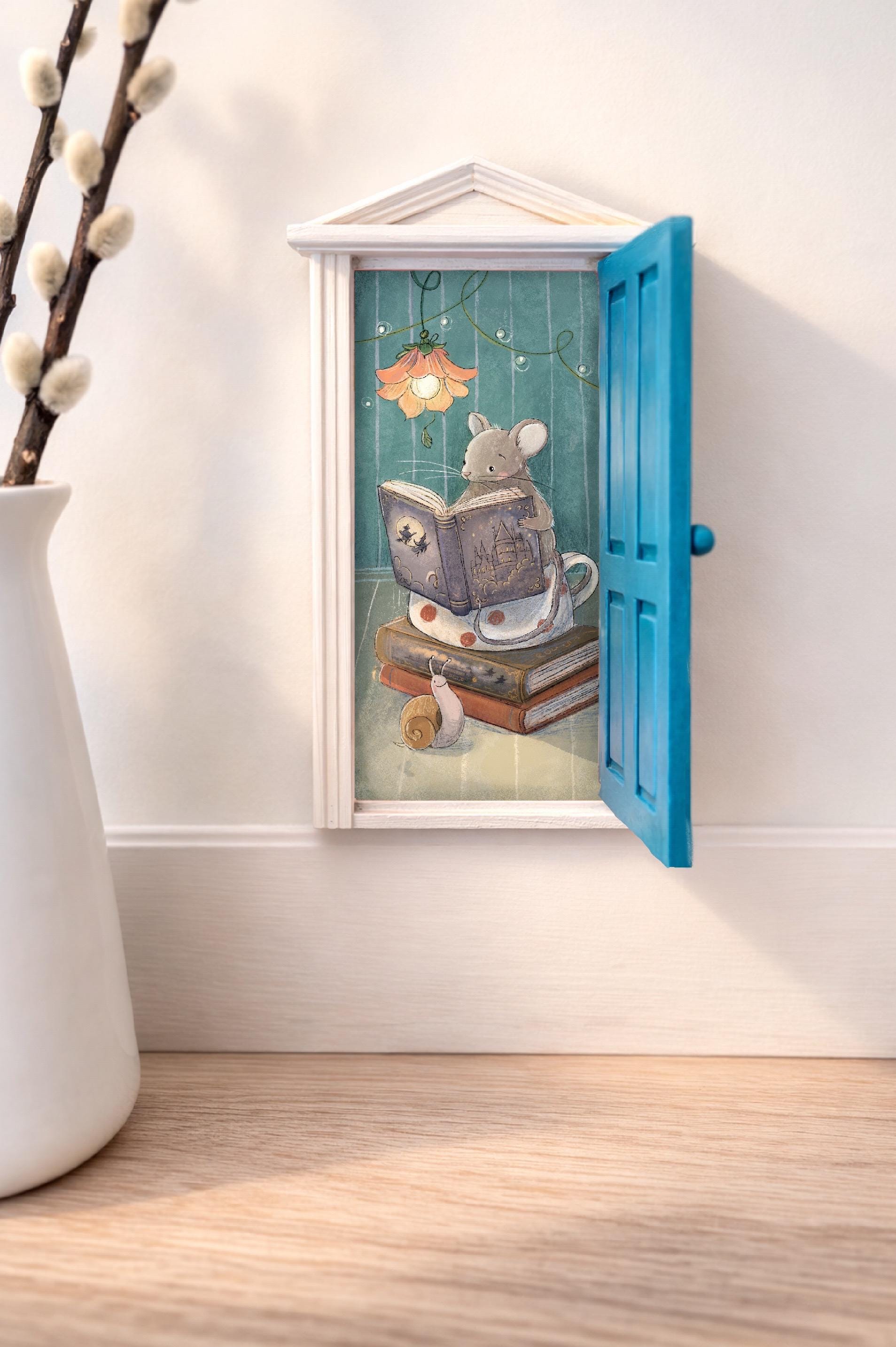Mini Fairy Door With Reading Mouse, Whimsical Book Lover Gift, Magical ...