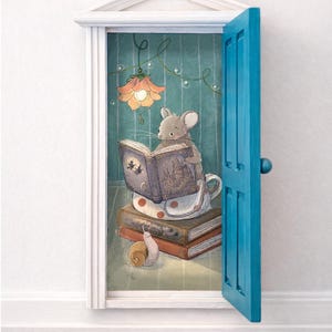 Mini puerta de hadas con ratón lector, regalo fantástico para amantes de los libros, decoración mágica para estanterías.