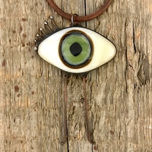 Glass talisman pendant - All Seeing Eye Green