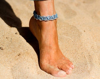 Macrame Ankle Bracelet: Waterproof Boho Brass Anklet F06
