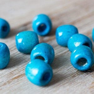 Turquoise Wood Barrel Beads: Macrame DIY, Large Hole (20 pc)