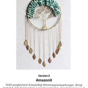 May include: A gold wire tree of life dreamcatcher with turquoise amazonite stones and gold leaf accents. The text "Version 3 Amazonit" is below the dreamcatcher.