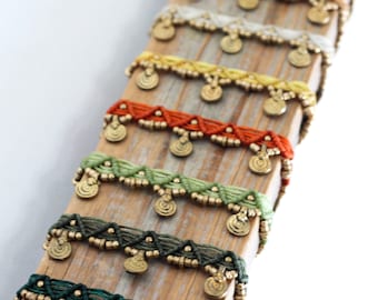 Macrame Ankle Bracelet with Brass Spiral Charm: Boho Anklet F11