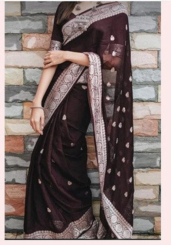 Buy Banarasi Georgette Saree on Pure Silver Zari Handloom Woven Online in  India - Etsy