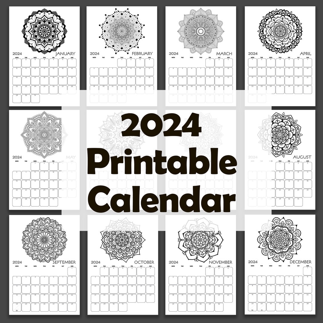 2025 Coloring Mandala Monthly Calendar, Printable A4 and Letter Size