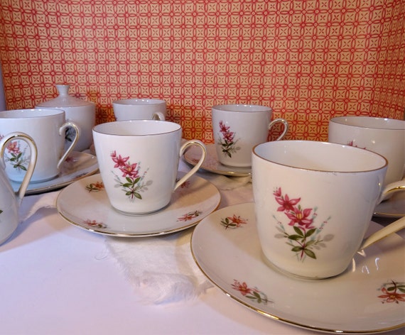 Scherzer Bavaria RARE Romantic Pink Tea Cup Saucer Set 6 Floral Bridesmaid  Gift