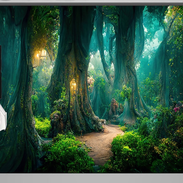 Magic woodland woods  fairy tale fairytale enchanted forest green trees backdrop for birthday party Photography Studio Background