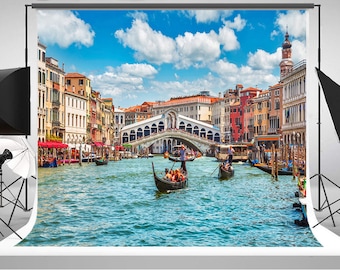 Venice 6x8 FT Photo Backdrops,Colorful Sketch of a Landscape The Bridge of Sighs in Venice Artistic Romantic Scene Background for Baby Birthday Party Wedding Vinyl Studio Props Photography Multicolor 