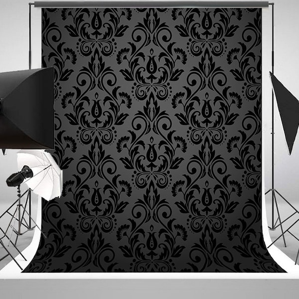 Black Grey Damask Etsy