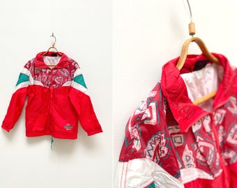 Vintage 90s Red Sport Windbreaker: Color Block Track Jacket S
