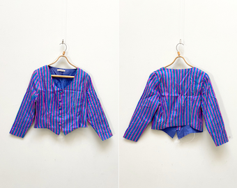 Vintage 90s Striped Cropped Blazer: Neon Vertical Stripe, Women's Medium