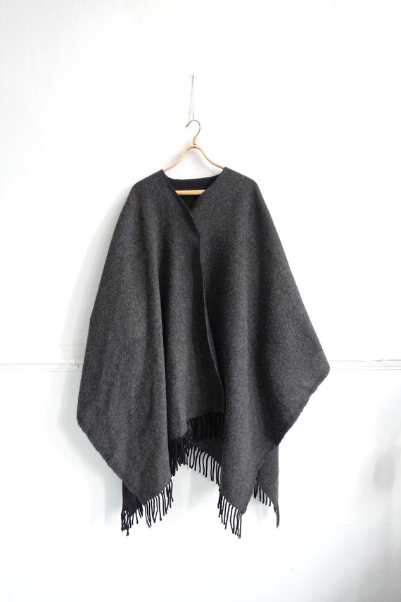 Poncho Cape Sans Manches Gris - Laine Et Polyester - Taille Unique - Neuf Avec étiquettes - Vintage