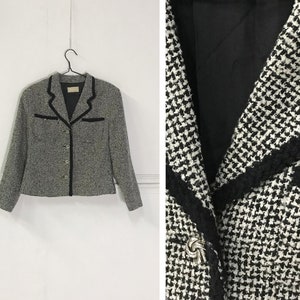 Vintage anni &#39;90 Blazer cropped donna giacca in bianco e nero S Donna 80s Blazer Giacca Check Print Jacket Elegante Giacca anni &#39;80 Fashion Size Small