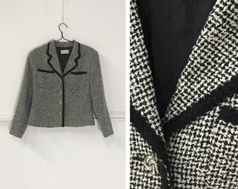 Vintage 90s Cropped Blazer Womens Black And White Jacket S Womens 80s Blazer Jacket Check Print Jacket Elegant Jacket 80s Fashion Size Small