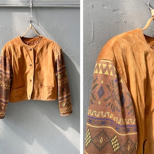 Vintage 90s HOLLIES Suede Jacket Bomber Western Suede Jacket Cropped Suede Jacket Boho Jacket Leather Women Cropped Leather Jacket Large