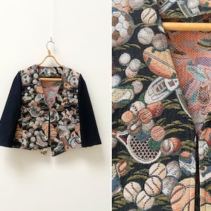 Vintage 90s Tapestry Blazer Women Embroidered Blazer Football Tapestry Jacket Sport Print Blazer Sport Tapestry Blazer Soccer Jacket Medium