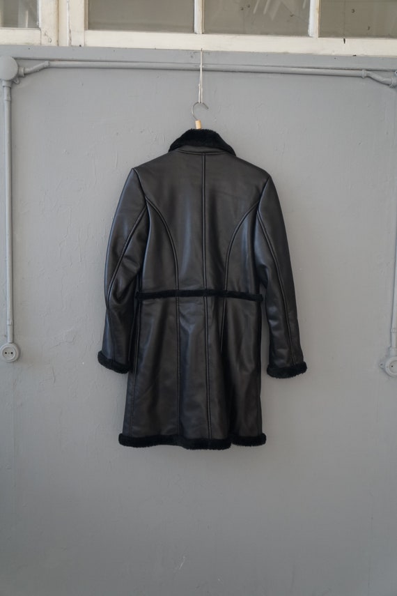 Vintage 90s Black Faux Leather Coat Faux Leather … - image 4